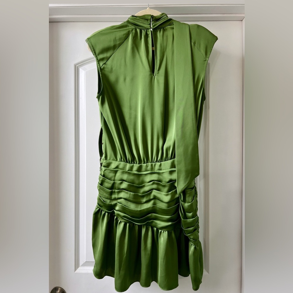 (New) Ramy Brook Ally Green Satin Ruched Mini Dress - Picture 4 of 8